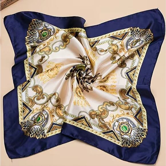 Silky Navy Satin Fashion Square Scarf Breathable Silky Scarf 23.6 inch… - Picture 4 of 6